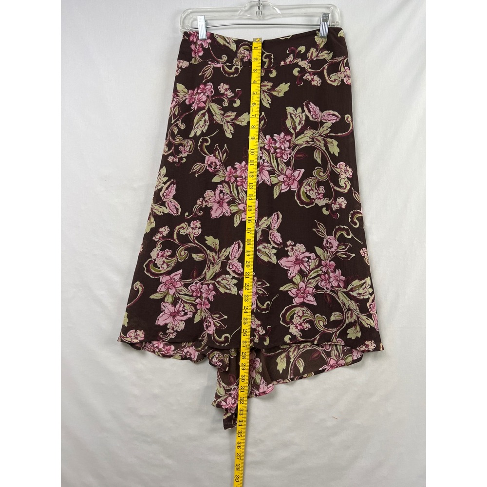 Emma James Floral Skirt Womens Petite 8 Brown Pink Handkerchief Hem Midi Lined - Picture 5 of 8